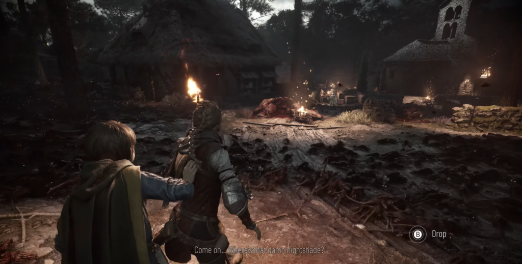 A Plague Tale: Innocence Amicia and Hugo in village