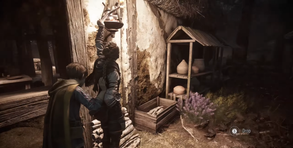 Amicia and Hugo in A Plague Tale lighting lantern