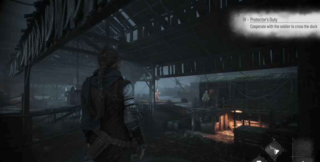 Amicia de Rune stands on dock in A Plague Tale