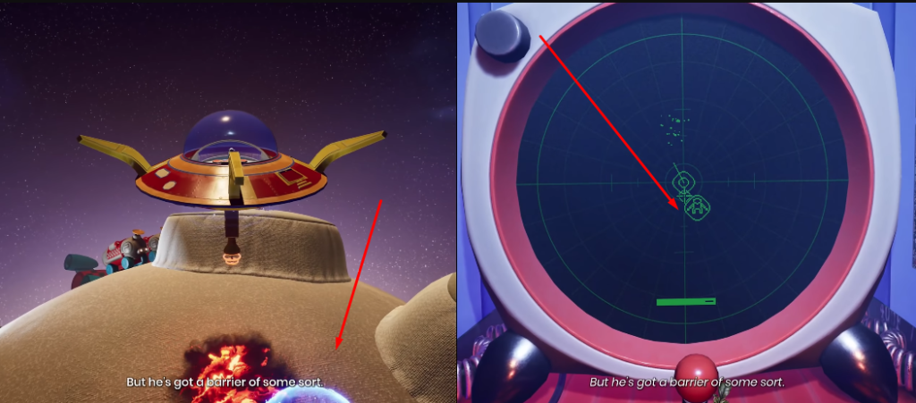 UFO hovering above sandy mound under starry sky