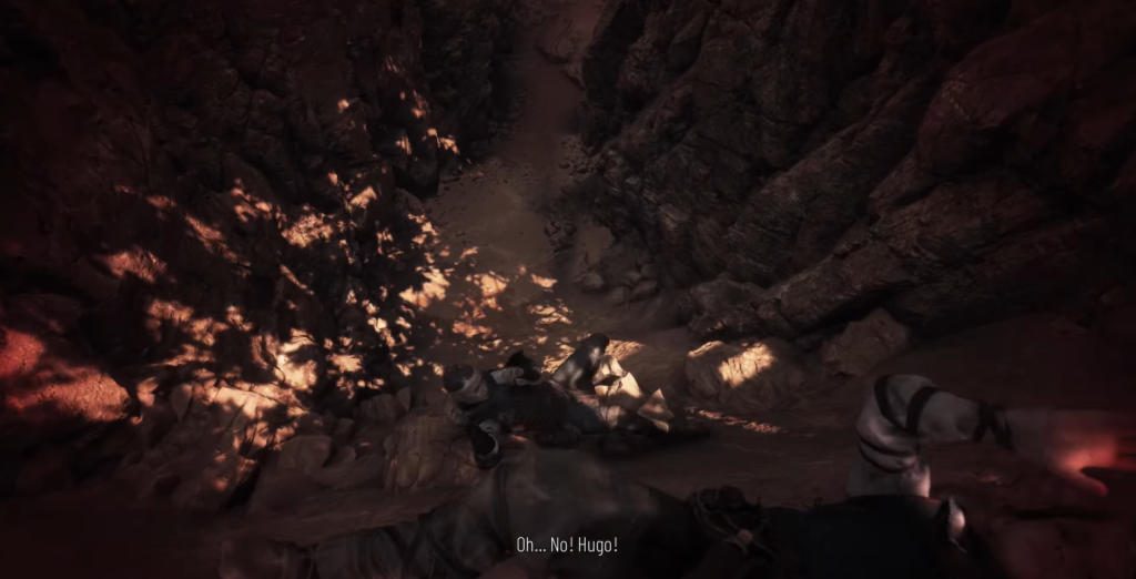 Hugo and companion climbing rocky cliff.