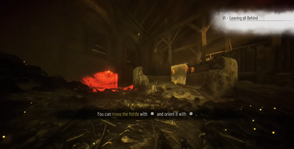 Dark cavern with glowing red portal, game interface.