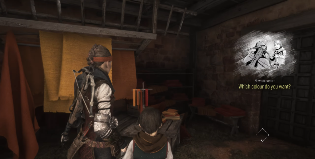 Amicia and Hugo in a medieval workshop.