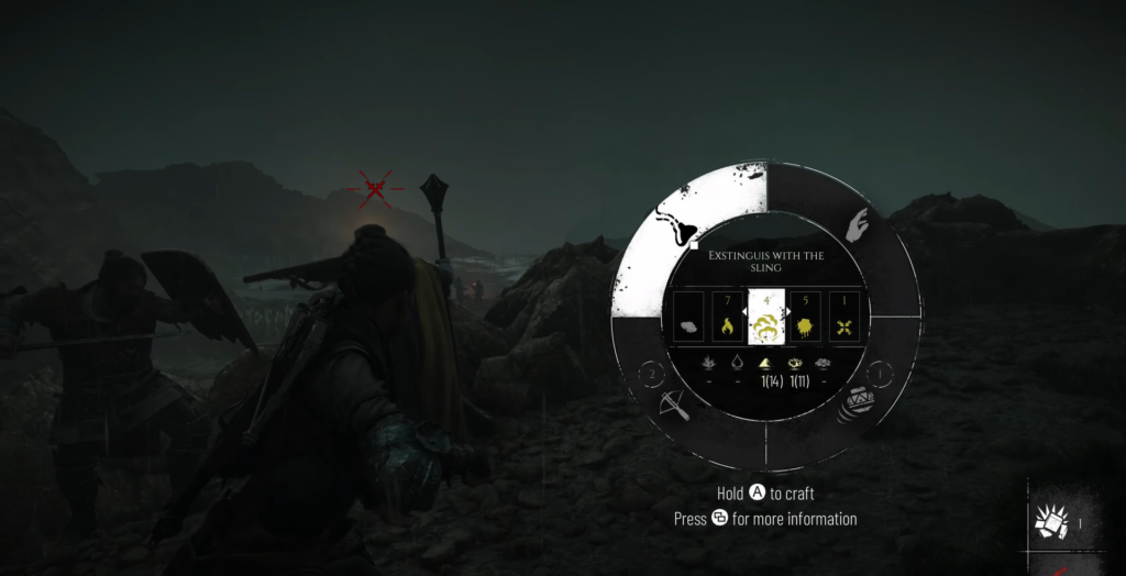 Amicia A Plague Tale crafting menu nighttime.
