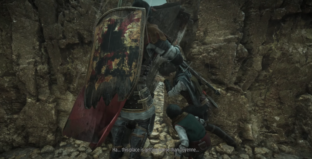 Hugo and Amicia climbing rocks, A Plague Tale.