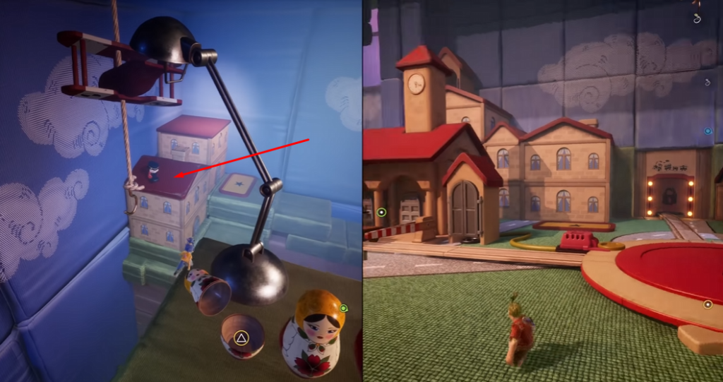 It Takes Two characters in toy town courtyard