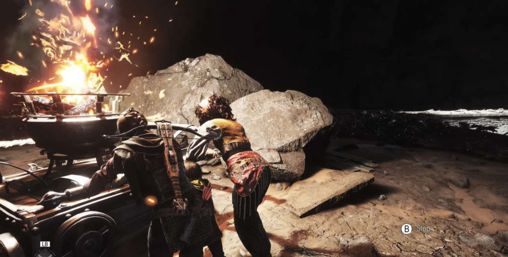 Characters crafting items near a glowing forge.