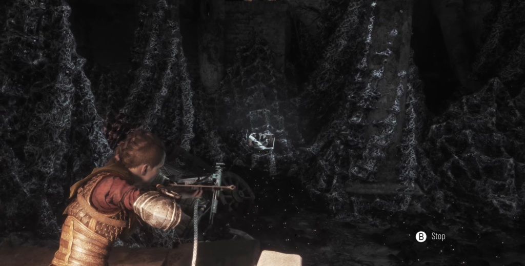 Lara Croft Shadow of the Tomb Raider aiming crossbow.