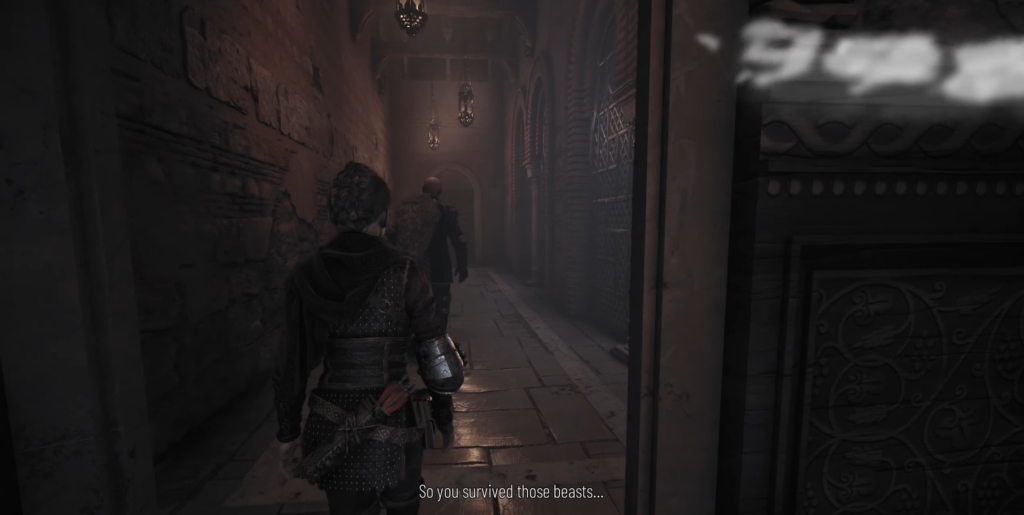 Amicia A Plague Tale: Requiem walking through corridor.