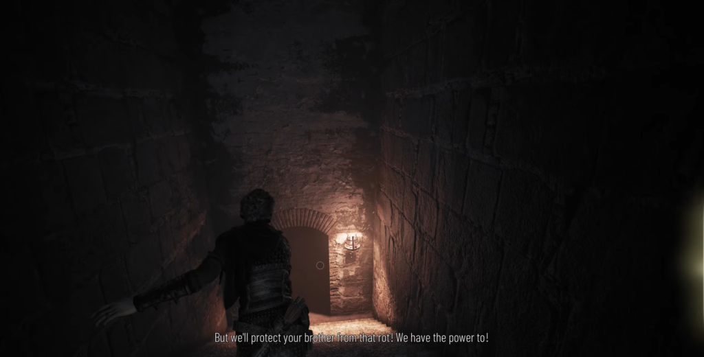 Amicia A Plague Tale: Requiem descending stone staircase.