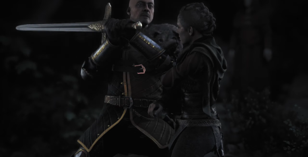 Character confronting enemy in Baldur's Gate 3.