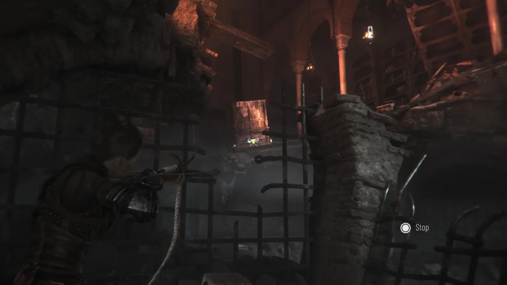 Amicia from A Plague Tale aims her crossbow.