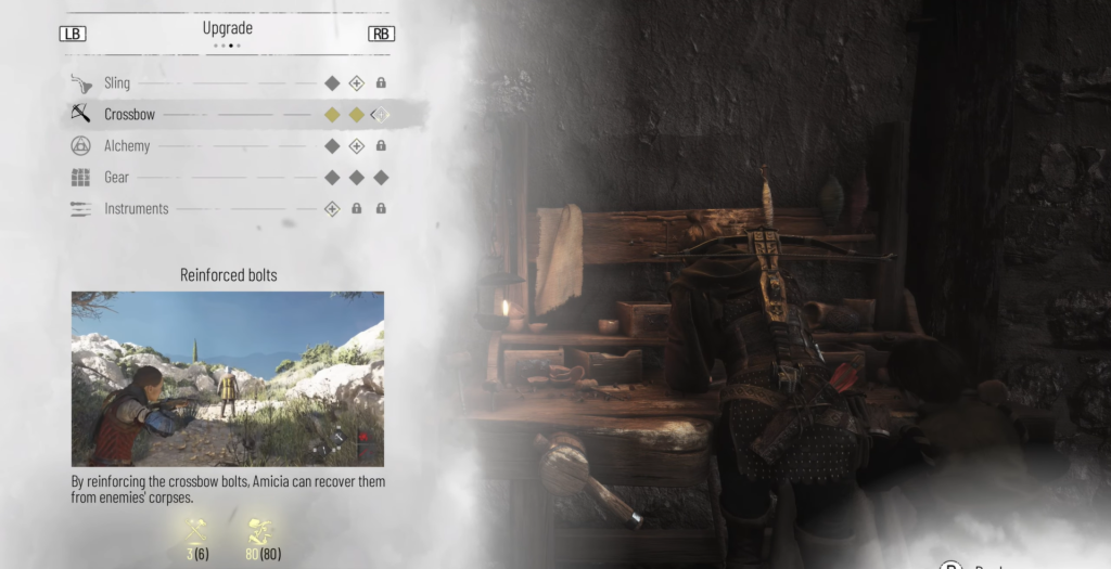 Amicia from A Plague Tale, crafting in shadows.