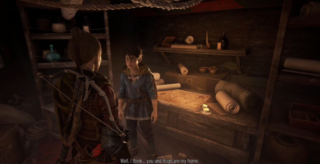 Amicia A Plague Tale speaking to Hugo.