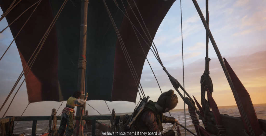 Characters on ship in Assassin's Creed.