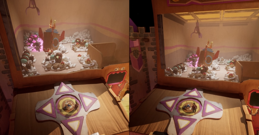 Toy figures on star platform inside cardboard diorama