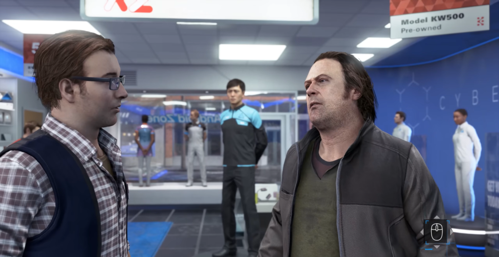 Two men talking inside CyberLife store showroom