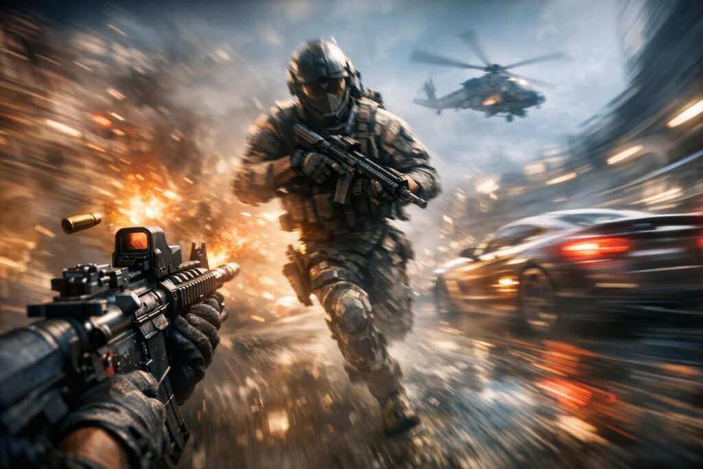 Soldier in action scene