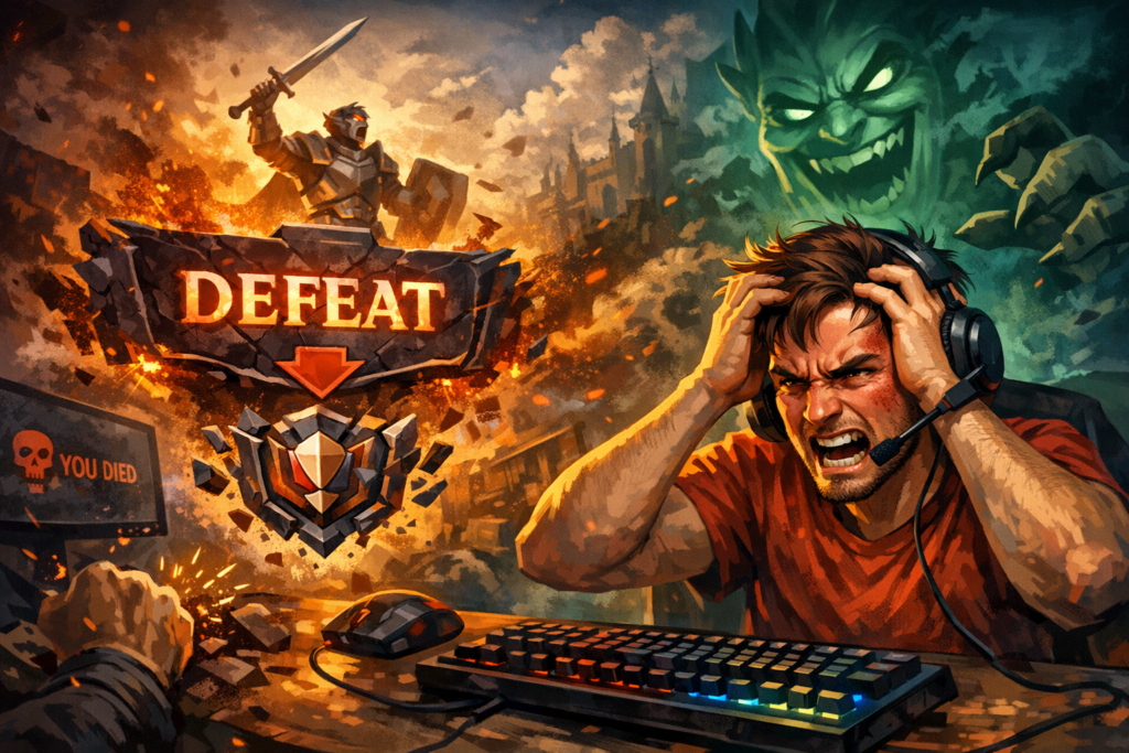 Frustrated gamer defeat illustration