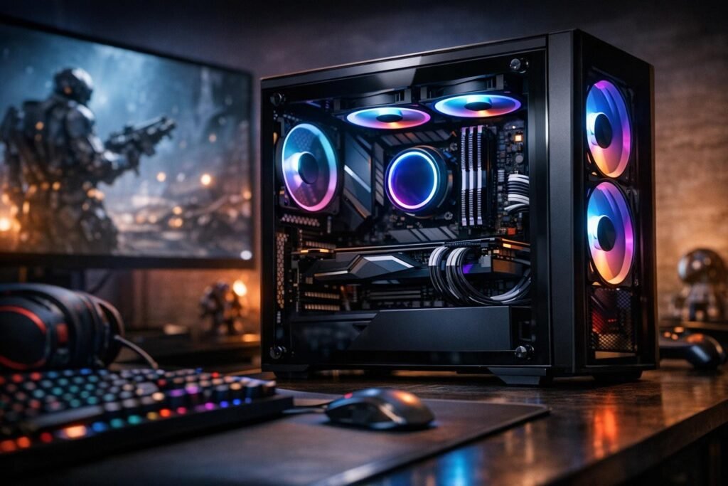 Gaming PC setup illuminated