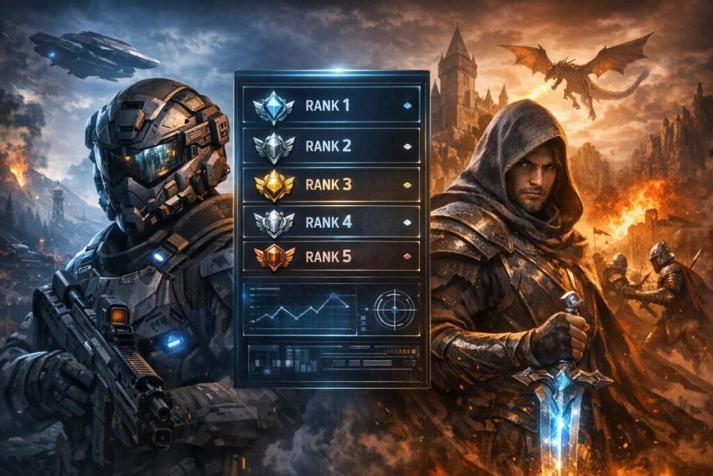 Armored soldier and hooded warrior flank rank menu screen