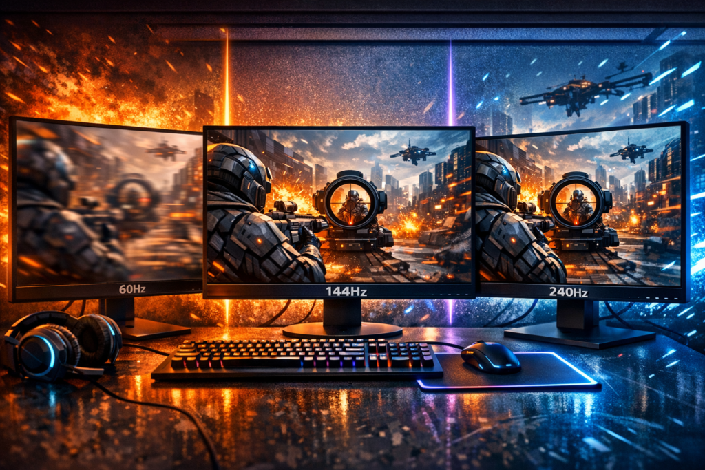 Gaming monitors setup displayed