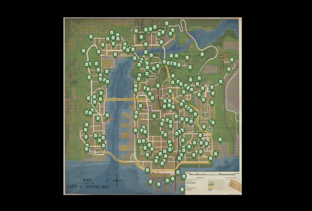 Map of Empire Bay with locations marked.