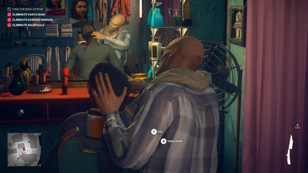 Agent 47 shaves customer in Hitman barbershop