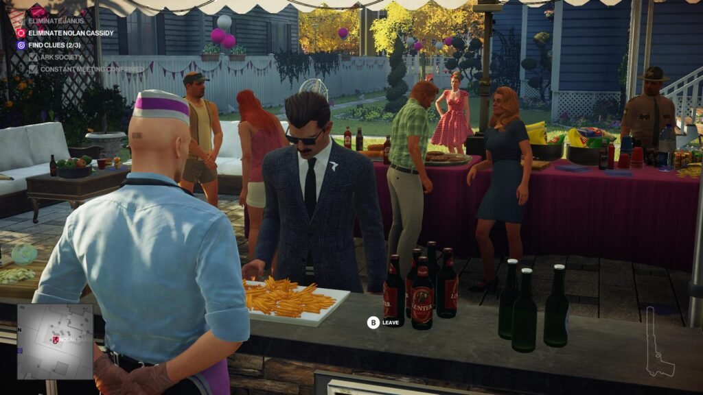 Hitman Agent 47 serves fries at backyard party