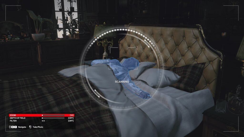 Sleeping person being scanned on bed in bedroom