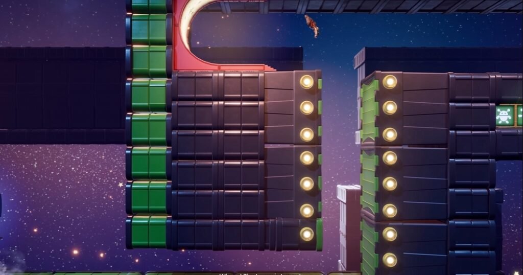 Astronaut jumping between platforms in outer space level