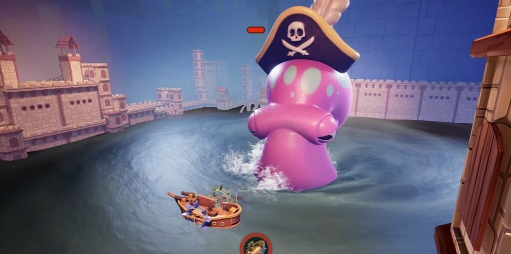 Pirate octopus rises from whirlpool near small boat